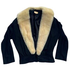 VINTAGE Fur-Trimmed 1960s Cocktail Black Sweater - Size S